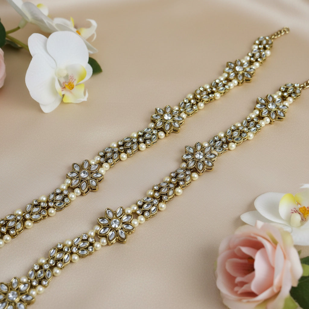 Flower Kundan Anklets