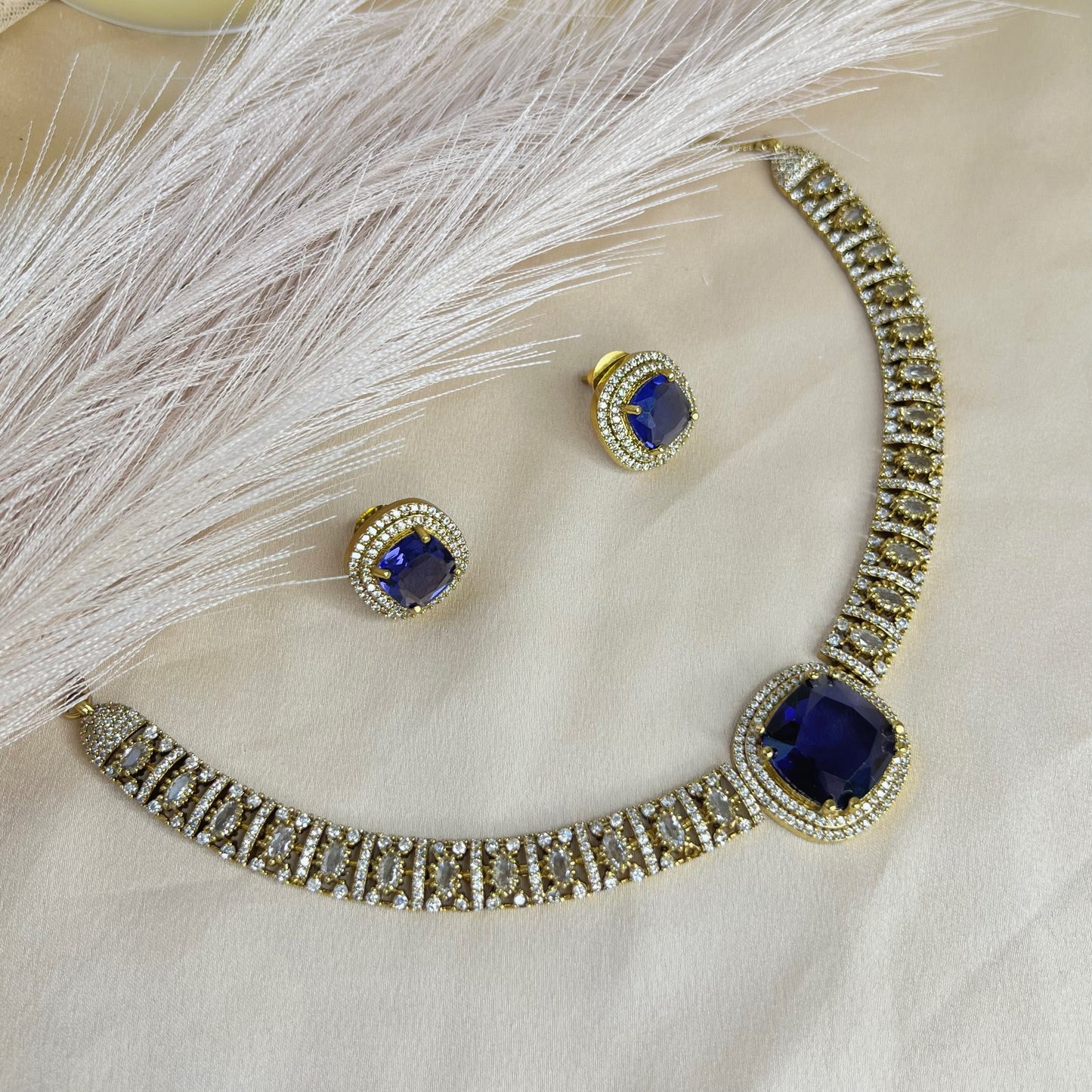 Purple Sleek A.D Necklace Set