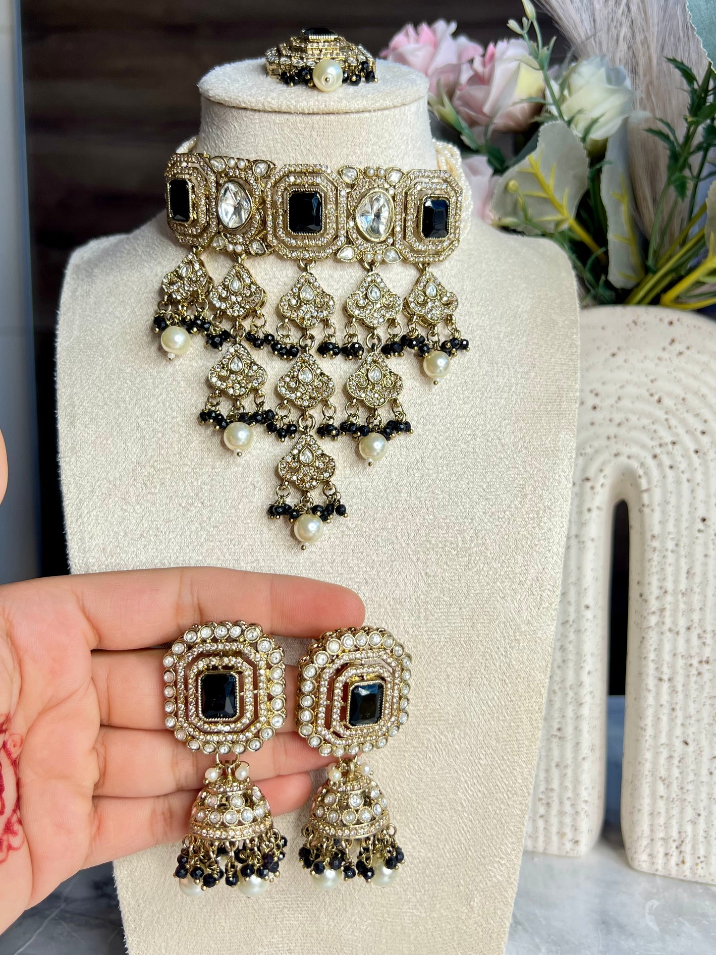 Black Kundan Waterfall Set
