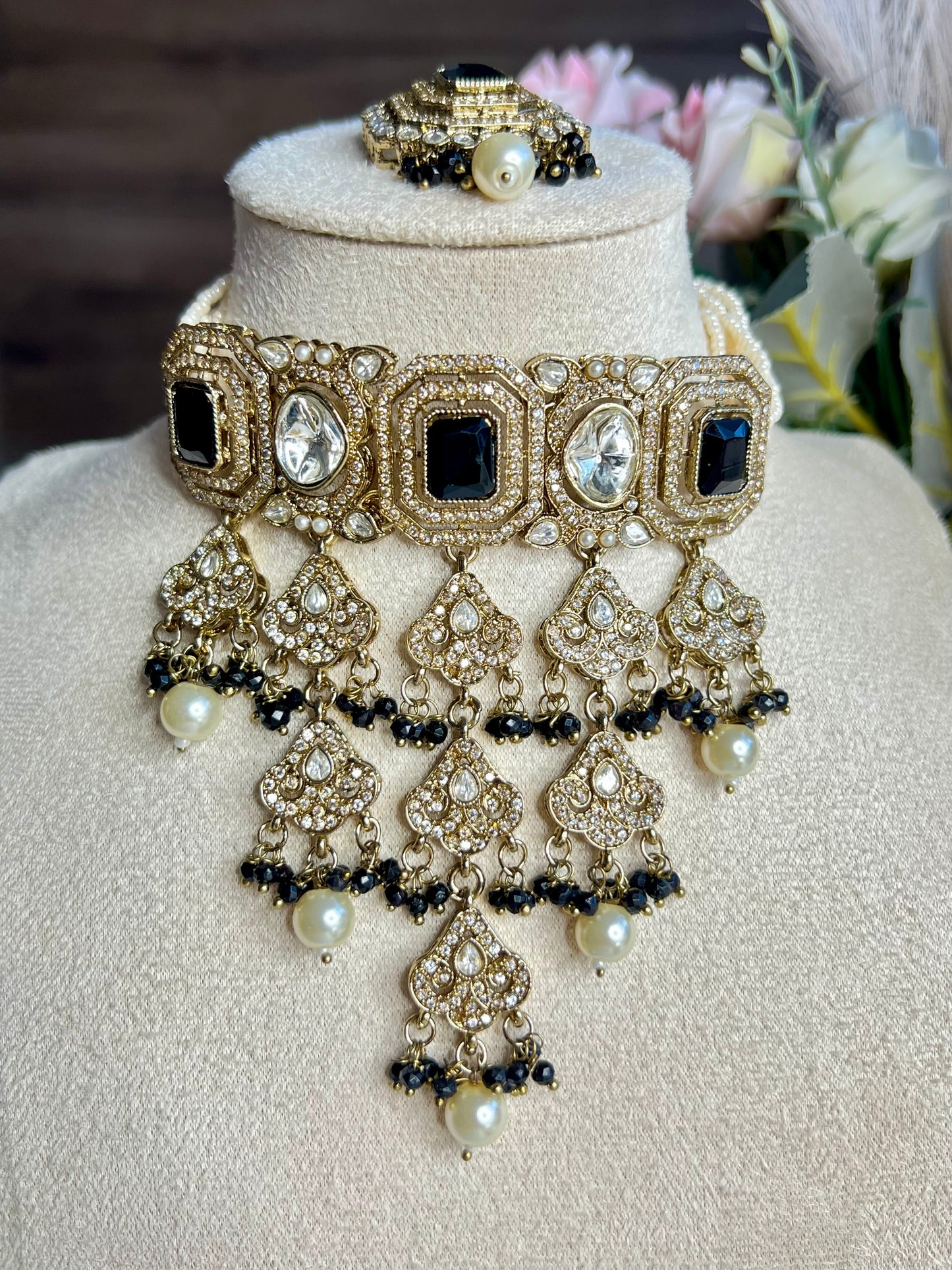 Black Kundan Waterfall Set