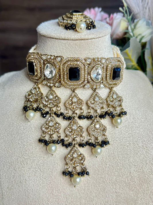 Black Kundan Waterfall Set