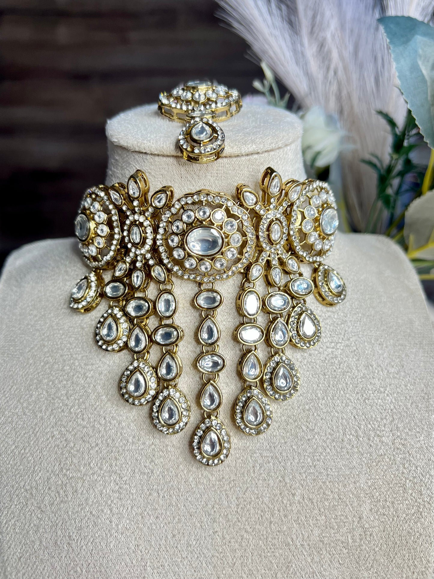 Kundan Waterfall Necklace Set