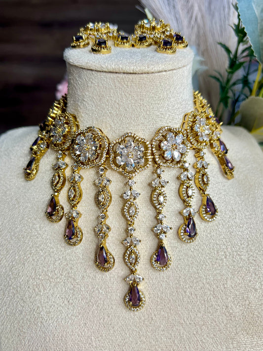 American Diamond Waterfall Necklace Set