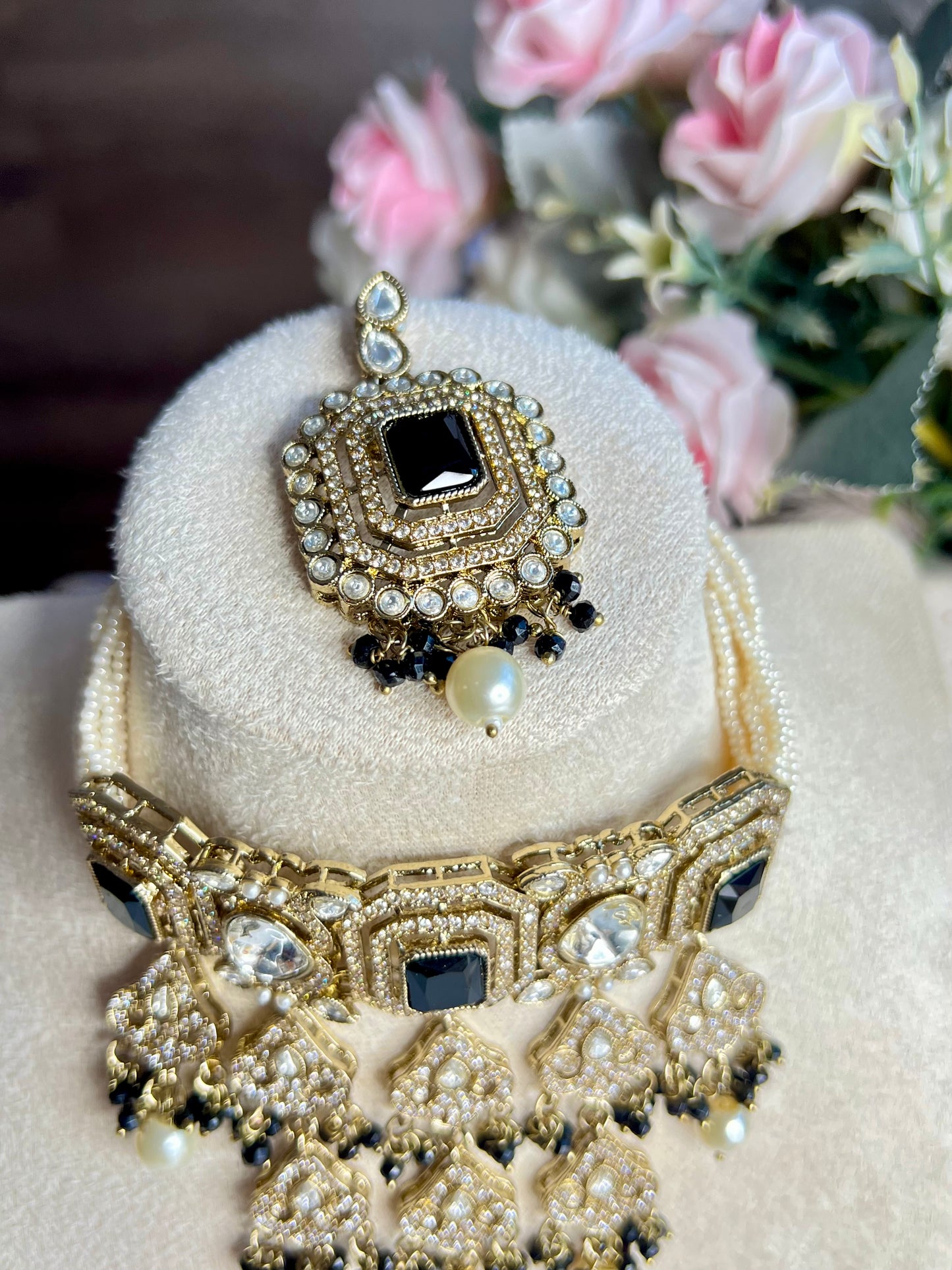 Black Kundan Waterfall Set