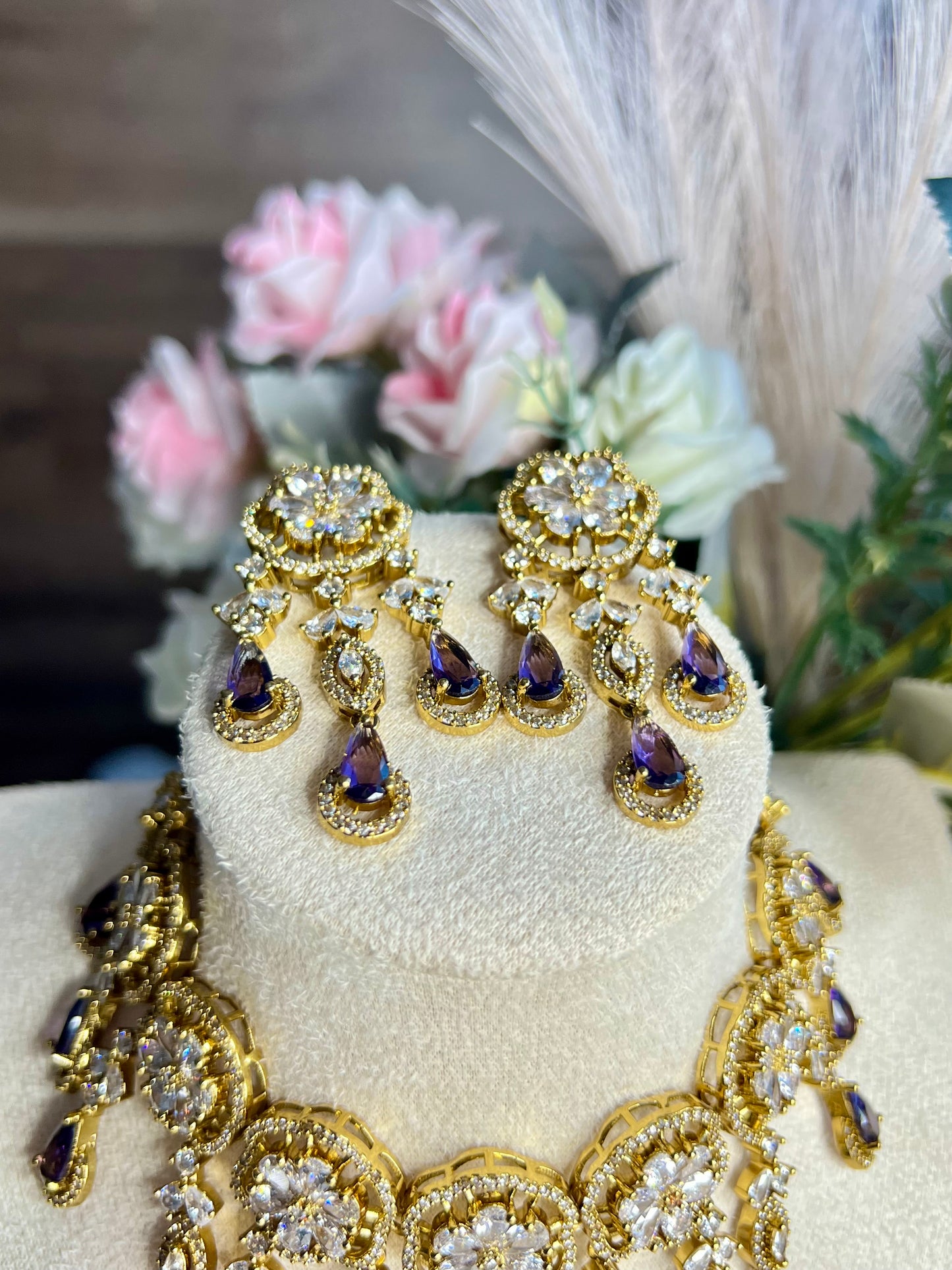 American Diamond Waterfall Necklace Set
