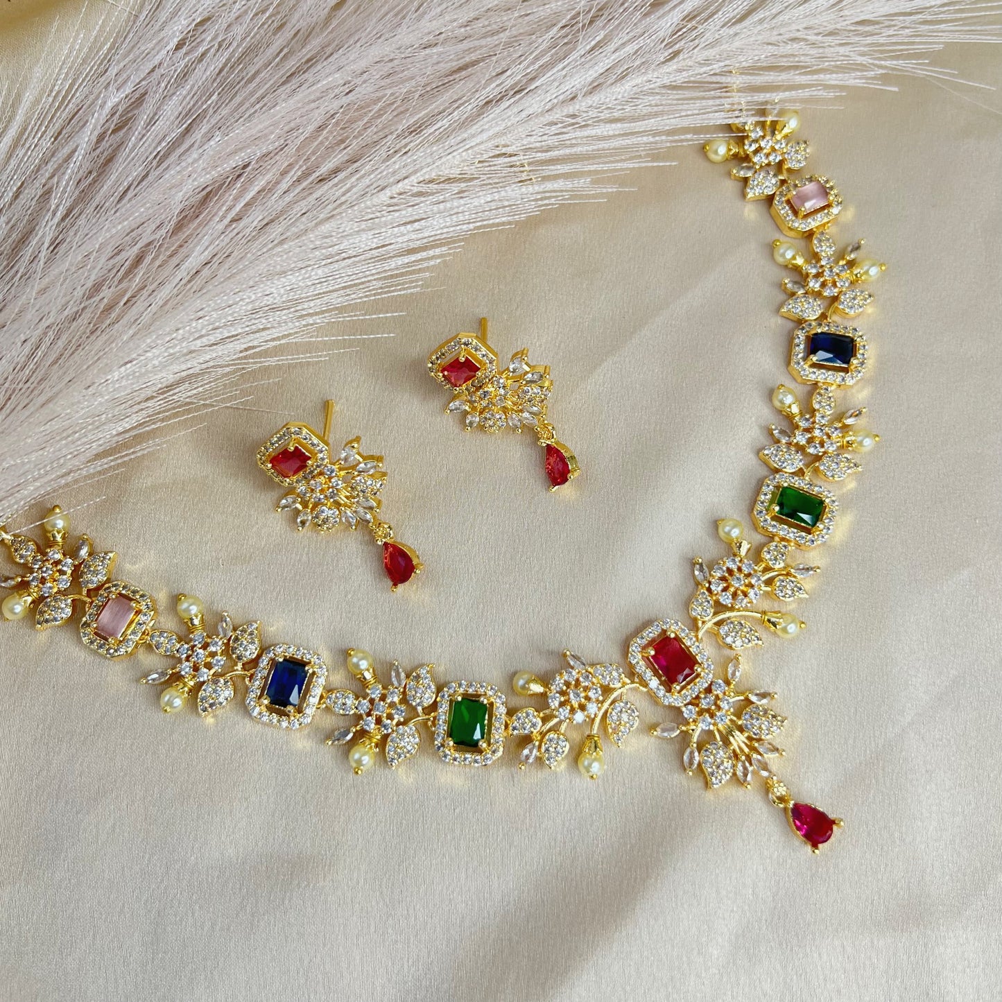 Multi American Diamond Necklace Set